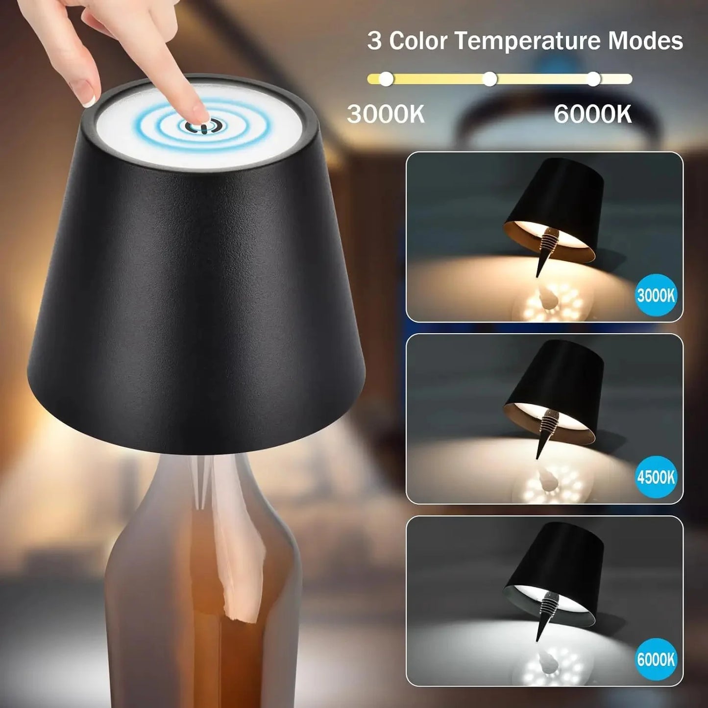 Luz Táctil de 3 Colores con Brillo Regulable para Escritorio, Bar o Decoración con Botellas de Vino
